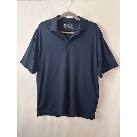 Ariat Tek Mens Polo Shirt Short Sleeve Navy Blue Performance Golf Medium - Picture 1 of 7